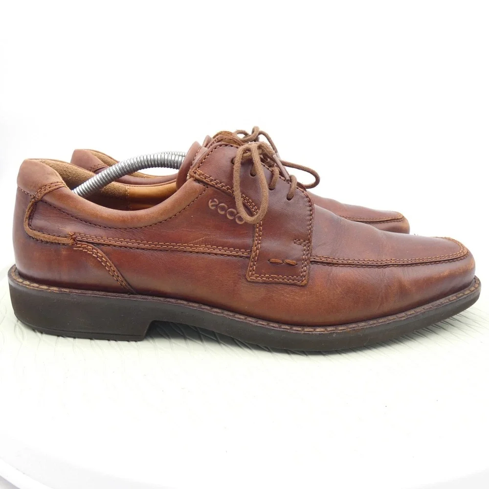 Ecco Helsinki Mens US 12-12.5 Dress Shoes Brown Leather Apron Toe Lace Up Oxford - Picture 3 of 10